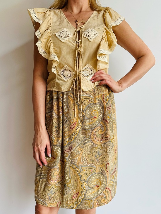 Liz Claiborne Dresses & Skirts - Vintage Liz Claiborne 100% Silk Paisley Midi Skirt Mustard Gold Pleated Size 10